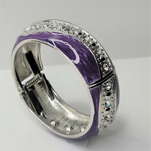 PURPLE Enamel Wide Hinged Cuff Bangle Crystal Rhinestone Bracelet